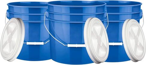 سطل دلو من هاوس ناتشورالز بسعة 3.5 جالون من الدرجة الغذائية، خالي من مادة BPA، مصنوع في الولايات المتحدة الأمريكية، مع برغي محكم الغلق على الغطاء (عبوة من 3 قطع) in Kuwait