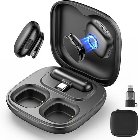 ميكروفون Lavalier لاسلكي لأجهزة iPhone/Android، ميكروفونات على شكل طية صدر السترة مع توصيل الإضاءة/USB-C، وإلغاء الضوضاء AI، وعمر بطارية 35 ساعة، ونطاق 164 قدمًا للبث، ومدونات الفيديو والبودكاست، وميكروفون بمشبك مغناطيسي in Kuwait