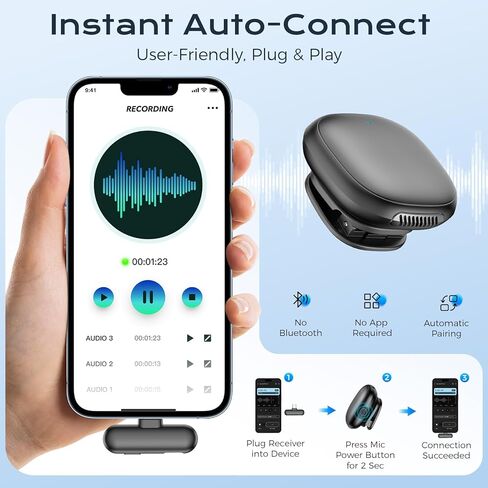 ميكروفون Lavalier لاسلكي لأجهزة iPhone/Android، ميكروفونات على شكل طية صدر السترة مع توصيل الإضاءة/USB-C، وإلغاء الضوضاء AI، وعمر بطارية 35 ساعة، ونطاق 164 قدمًا للبث، ومدونات الفيديو والبودكاست، وميكروفون بمشبك مغناطيسي in Kuwait