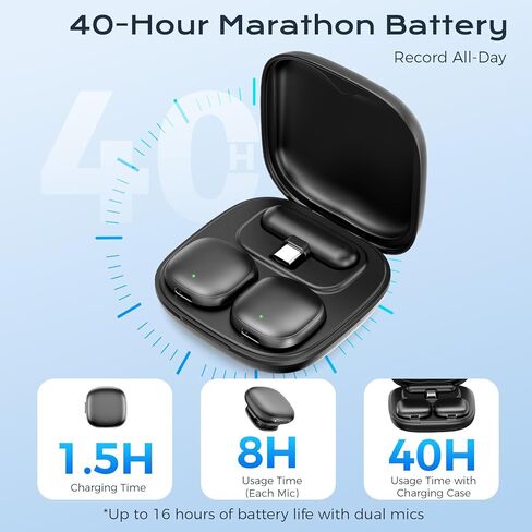 ميكروفون Lavalier لاسلكي لأجهزة iPhone/Android، ميكروفونات على شكل طية صدر السترة مع توصيل الإضاءة/USB-C، وإلغاء الضوضاء AI، وعمر بطارية 35 ساعة، ونطاق 164 قدمًا للبث، ومدونات الفيديو والبودكاست، وميكروفون بمشبك مغناطيسي in Kuwait