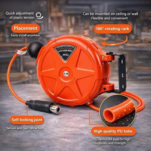 8mm Automatic Retractable Air Hose Reel Tube Holder Wall Mount Roller for Car Cashers, Pneumatic Wrenches, Machine Tool Maintenance, and Pneumatic Equipment in Kuwait