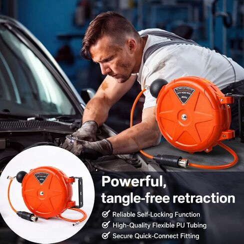 8mm Automatic Retractable Air Hose Reel Tube Holder Wall Mount Roller for Car Cashers, Pneumatic Wrenches, Machine Tool Maintenance, and Pneumatic Equipment in Kuwait