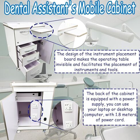 خزانة تخزين الأسنان الاحترافية، خزانة متنقلة لمساعد الأسنان مع كابل طاقة 71 بوصة، عربة طبية قابلة للقفل من الأكريليك مقاس 21 بوصة * 23 بوصة * 33 بوصة على عجلات الفرامل للعيادات/المستشفيات/المكتب المنزلي in Kuwait
