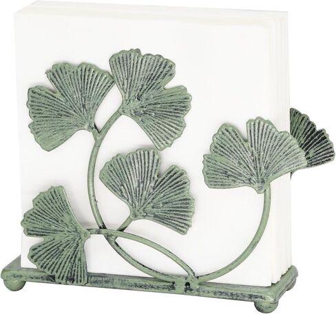 Owlgift Rustic Green Iron Ginkgo Leaf Napkin Holder for Table - 6x5.2 inch Decorative Metal Paper Napkin Rack - Vintage Mail Caddy & Bill Holder for Farmhouse Kitchen, Garden Parties, and Nature Decor in Saudi Arabia