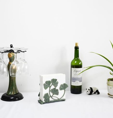 Owlgift Rustic Green Iron Ginkgo Leaf Napkin Holder for Table - 6x5.2 inch Decorative Metal Paper Napkin Rack - Vintage Mail Caddy & Bill Holder for Farmhouse Kitchen, Garden Parties, and Nature Decor in Saudi Arabia