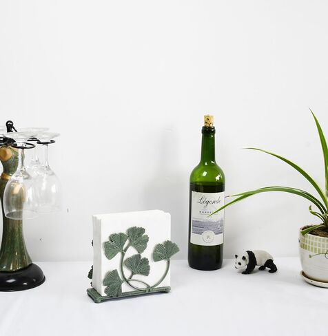 Owlgift Rustic Green Iron Ginkgo Leaf Napkin Holder for Table - 6x5.2 inch Decorative Metal Paper Napkin Rack - Vintage Mail Caddy & Bill Holder for Farmhouse Kitchen, Garden Parties, and Nature Decor in Saudi Arabia
