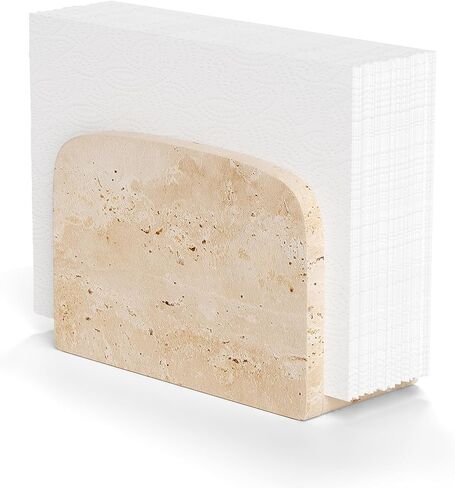 WORHE Travertine Napkin Holder for Table, Natural Stone Standing Napkin Dispenser for Cocktail Tissue & Paper for Dining, Kitchen Countertop Organizer All Dining Room & Home Decor Beige (WH083) in Kuwait