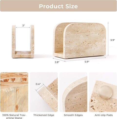 WORHE Travertine Napkin Holder for Table, Natural Stone Standing Napkin Dispenser for Cocktail Tissue & Paper for Dining, Kitchen Countertop Organizer All Dining Room & Home Decor Beige (WH083) in Kuwait
