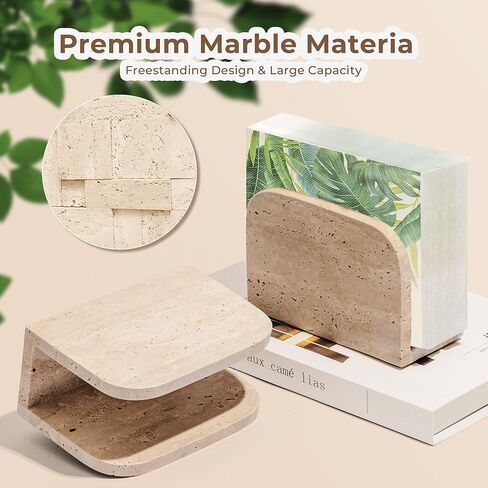 WORHE Travertine Napkin Holder for Table, Natural Stone Standing Napkin Dispenser for Cocktail Tissue & Paper for Dining, Kitchen Countertop Organizer All Dining Room & Home Decor Beige (WH083) in Kuwait