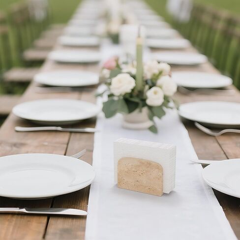 WORHE Travertine Napkin Holder for Table, Natural Stone Standing Napkin Dispenser for Cocktail Tissue & Paper for Dining, Kitchen Countertop Organizer All Dining Room & Home Decor Beige (WH083) in Kuwait