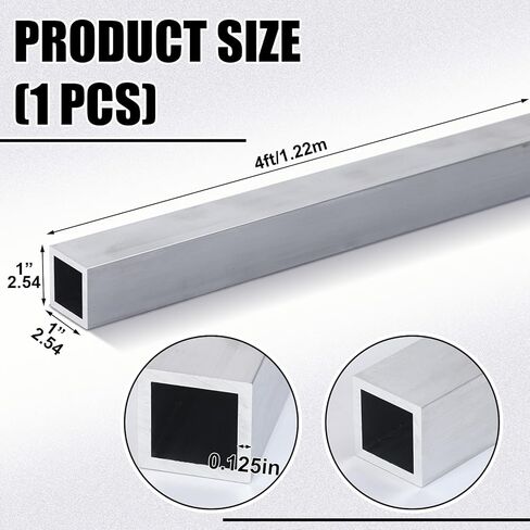 Zonon Aluminum 6063-t52 Square Tubing 1" x 1" Square Tube 0.125" Wall Thickness 4 ft Length Extruded Aluminum Tube Lightweight Metal Pipe for Framing Fabrication DIY Projects Welding Construction in Saudi Arabia