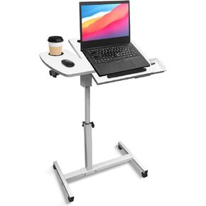 طاولة سرير المستشفى مع عجلات وطاولة بجانب السرير قابلة للتعديل مع 2 سطح مكتب مائل وحامل أكواب ودرج للمكتب والمنزل والمستشفى باللون الأبيض in Kuwait