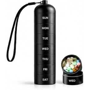 منظم حبوب دواء معدني مقاوم للرطوبة لمدة 7 أيام - صندوق حبوب دواء أسبوعي من سبائك الألومنيوم مع أختام دائرية محكمة الغلق، مقصورات كبيرة قابلة للتكديس، حقيبة طبية متينة خالية من مادة BPA للسفر والفيتامينات والمكملات الغذائية in Kuwait