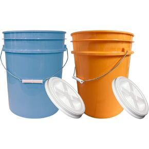 دلو هاوس ناتشورالز بسعة 5 جالون من الدرجة الغذائية، خالٍ من البيسفينول A، مصنوع في الولايات المتحدة الأمريكية، مع غطاء برغي مزدوج محكم الغلق (عبوة من 2)، أزرق فاتح وبرتقالي in Kuwait