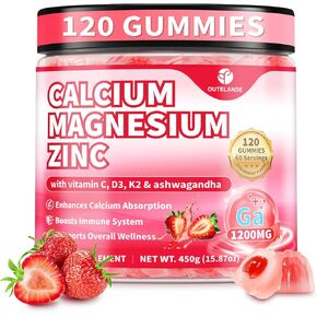 120 قيراط من الكالسيوم 1200 ملغ مع فيتامين D3 K2 علكات للبالغين، مكملات سيترات الكالسيوم علكة للنساء والرجال - علكات الكالسيوم مع المغنيسيوم والزنك، B6، B12 - مكملات الكالسيوم ذات الامتصاص الإضافي in Kuwait