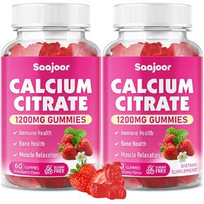 Calcium Citrate Gummies 1200 mg - High Absorption Calcium for Strong Bones, Muscles & Immune Support - Vegan, Non-GMO, Natural Strawberry Flavor, 60 Count in Kuwait