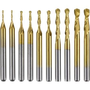 10pcs 1/8 Inch Shank Carbide Ball Nose End Mill Bits Titanium Coating CNC Spiral Milling Cutter Cutting Dia 1/1.5/2/2.5/3.175mm Woodworking Engraving Tool in Saudi Arabia