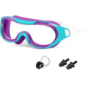 نظارات سباحة للأطفال من Zoomsnail، نظارات سباحة مضادة للكسر وتسرب الأشعة فوق البنفسجية للأطفال الصغار من الأولاد والبنات من سن 3 إلى 15 عامًا (أرجواني أزرق شفاف) in Kuwait