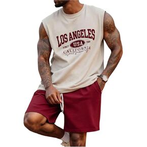 WDIRARA Men's Athletic 2 Piece Outfit Letter Graphic Tank Shorts Set Tracksuit Red Small in Kuwait