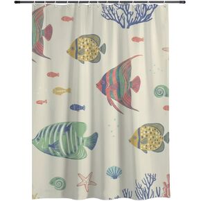 ستارة حمام بنمط نجم البحر مع خطافات، ستارة دش صيفية مقاومة للماء حديثة، ستائر ممتعة للعطلات من القماش قابلة للغسل لديكور حوض الاستحمام مقاس 48 × 72 بوصة in Kuwait