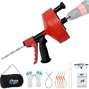 ثعبان الصرف الصحي بطول 50 قدمًا مع مرفق المثقاب، ثعبان السباكة ذو التغذية التلقائية 1/4 بوصة للحوض ودش وسدادات الحوض، أو أداة تصريف يدوية أو تعمل بالمثقاب، مع قفازات ونظارات أمان وحقيبة تخزين in Kuwait