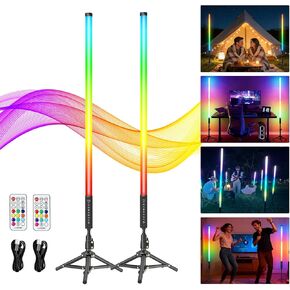 2 Pack 4ft RGB Tube Light with Stand, 5000mAh Battery Light Tube, 500 Lighting Modes, 2.4G Remote, Dimmable Neon LED Video Light Bar for Photography Studio DJ Party Wedding Stage Lighting in Kuwait