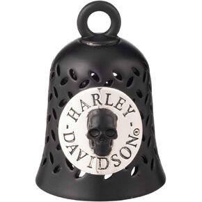 جرس ركوب بشعار Harley-Davidson Silver Skull Plate مع ربطة عنق، أسود in Kuwait