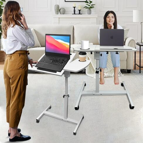 طاولة سرير المستشفى مع عجلات وطاولة بجانب السرير قابلة للتعديل مع 2 سطح مكتب مائل وحامل أكواب ودرج للمكتب والمنزل والمستشفى باللون الأبيض in Kuwait
