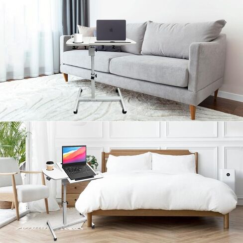 طاولة سرير المستشفى مع عجلات وطاولة بجانب السرير قابلة للتعديل مع 2 سطح مكتب مائل وحامل أكواب ودرج للمكتب والمنزل والمستشفى باللون الأبيض in Kuwait