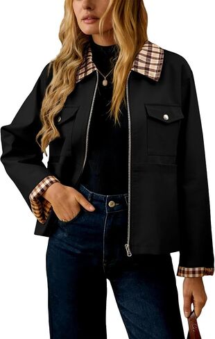 Womens Zip Up Lightweight Plaid Bomber Jacket 2025 Casual Long Sleeve Outwear With Pockets in Kuwait
