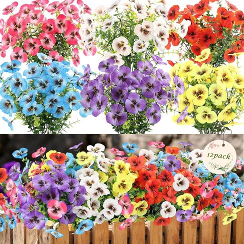 MACTING Fall Artificial Flowers for Outdoors 12 Bundles Fake Pansies UV Resistant Outdoor Faux Plants Plastic Greenery Shrubs for Planters Garden Patio Porch Balcony Outside Autumn Thanksgiving Decor in Kuwait