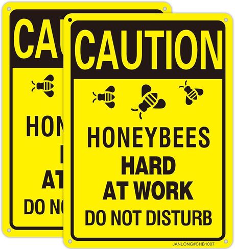 2 Pack Caution- Honeybees Hard At Work Do Not Disturb Sign, 10"x7" Rust Free Aluminum Bee Warning Sign, UV Protected, Reflective, Weather Resistant, Durable Ink, Easy To Mount in Saudi Arabia