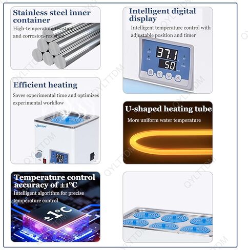 Digital Thermostatic Water Bath, 3.25L Stainless Steel, 300W Heater, 0.01℃ Precision, 100℃ Max Temp, Ideal for Scientific Lab Experiments and Research in Kuwait