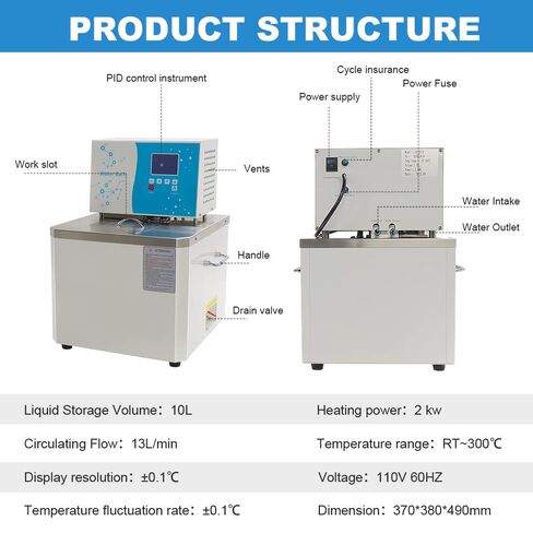 Laboratory High-Temperature Circulating Oil Bath-10L,0.1℃ High Precision Thermostat,RT-300℃,for Glass Reactor 110V (10L Water & Oil Bath) in Kuwait