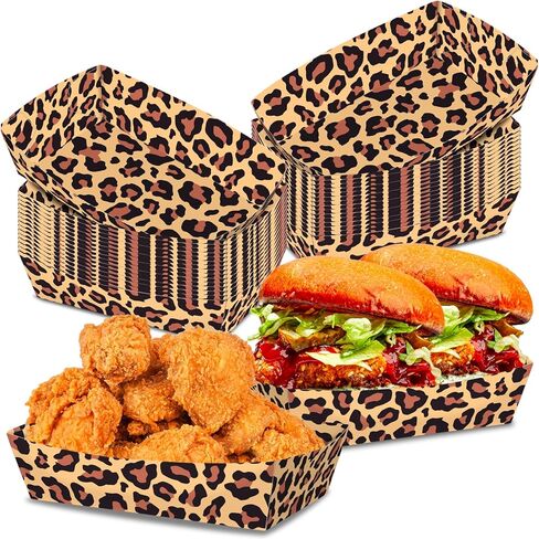 No Folding Required 50 Pack Leopard Print Snack Tray 2 Lbs Large Disposable Paper Food Plates Leopard Paper Plates Jungle Safari Party Supplies Animal Print Baby Shower Party Decoration in Saudi Arabia