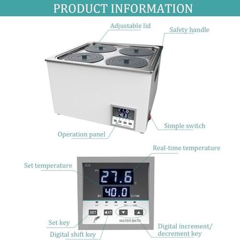 Digital Lab Water Bath, 6 Hole Stainless Steel, Thermostatic Temperature Control RT-99.9°C, Adjustable Cover, Drain Hole, Anti-Dry Burning, Waterproof Bracket, Laboratory Equipment in Saudi Arabia