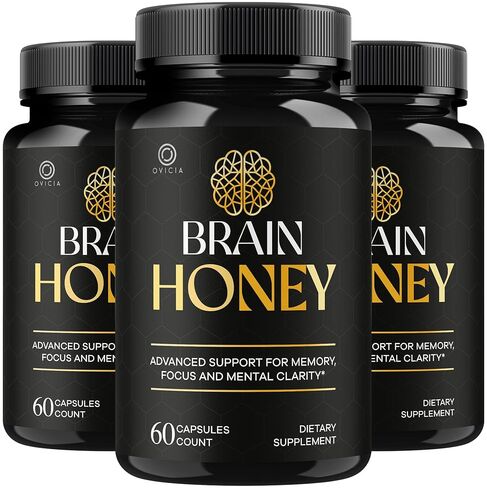 (3 عبوات) كبسولات عسل الدماغ - تركيبة الدعم المتقدمة الرسمية من BrainHoney، جميع المكونات الطبيعية، حبوب فيتامينات يومية ممتازة لصحة الدماغ والعافية العامة، 180 كبسولة لمدة 3 أشهر in Kuwait