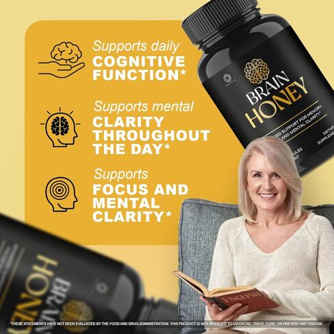 (3 عبوات) كبسولات عسل الدماغ - تركيبة الدعم المتقدمة الرسمية من BrainHoney، جميع المكونات الطبيعية، حبوب فيتامينات يومية ممتازة لصحة الدماغ والعافية العامة، 180 كبسولة لمدة 3 أشهر in Kuwait