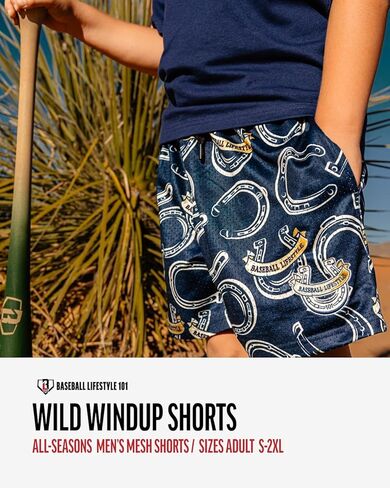 شورت البيسبول لايف ستايل 101 للرجال من Wild West Windup شبكي مع جيوب جانبية وخصر مطاطي، 5 بوصات مقاس S-2XL in Kuwait