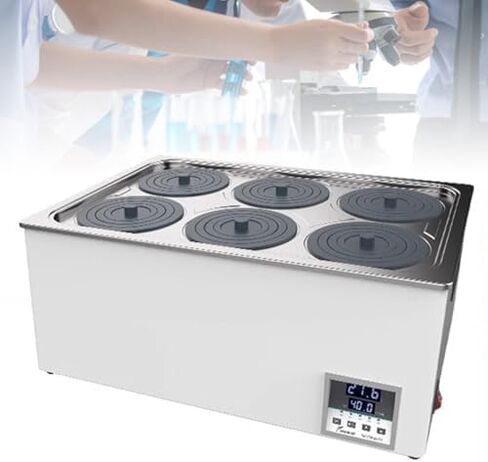 Digital Lab Water Bath, 6 Hole Stainless Steel, Thermostatic Temperature Control RT-99.9°C, Adjustable Cover, Drain Hole, Anti-Dry Burning, Waterproof Bracket, Laboratory Equipment in Saudi Arabia