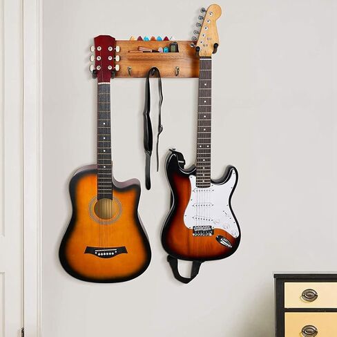 حامل شماعات على الحائط للجيتار، رف خشبي 4 في 1 متعدد الوظائف، خطاف تثبيت على الحائط على الجيتار مع تركيبات، للقيثارات الكلاسيكية والصوتية، يتضمن براغي ووا in Kuwait