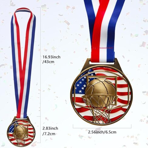 Patriotic Basketball Medal - 3 Inch Zinc Alloy Basketball Medal with Hoops Medallion with Stars, Patriotic Sports Award Medal for Basketball Competitions, Tournaments & Recognition in Kuwait