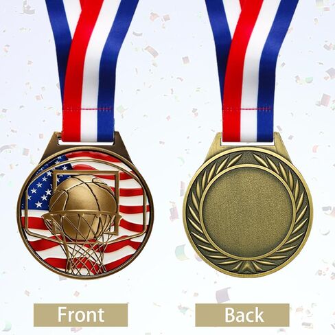 Patriotic Basketball Medal - 3 Inch Zinc Alloy Basketball Medal with Hoops Medallion with Stars, Patriotic Sports Award Medal for Basketball Competitions, Tournaments & Recognition in Kuwait