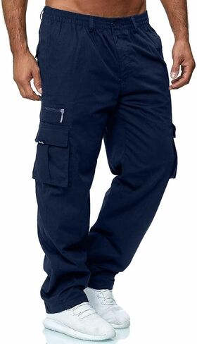 Mens Cargo Sweatpants Plus Size Elastic Waist Joggers Baggy Casual Athletic Workout Pants with Pockets in Saudi Arabia