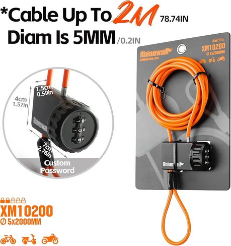 Rhinowalk Bike Lock Cable, 6.56ft Self-Retracting Security Cable, 5mm Diameter, Universal for Bikes, Motorcycles, Scooters & Strollers in Saudi Arabia
