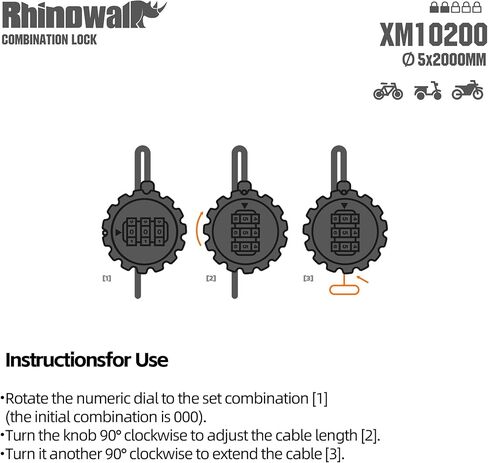 Rhinowalk Bike Lock Cable, 6.56ft Self-Retracting Security Cable, 5mm Diameter, Universal for Bikes, Motorcycles, Scooters & Strollers in Saudi Arabia