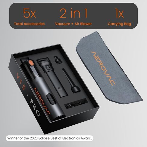 V-15 Pro, Portable Car Vacuum Cleaner, Handheld, HEPA Filter, Rechargeable, Cordless, 16000PA Suction Power, 562g, 0.15L Capacity, with LED Display in Saudi Arabia