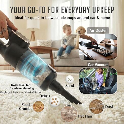 Car Vacuum Portable Cordless, 4-in-1 Mini Car Vacuum with 19500pa Suction & Air Duster, USB-C Charging, Smart Digital Display, Handheld Vacuum with LED Light, Multi Nozzles for Car, Home, Office, Pet in Saudi Arabia