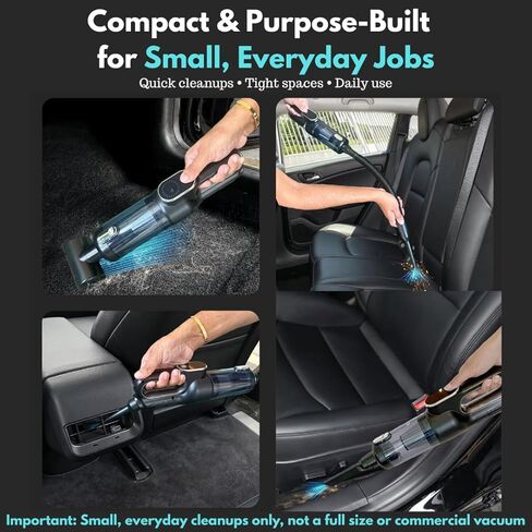 Car Vacuum Portable Cordless, 4-in-1 Mini Car Vacuum with 19500pa Suction & Air Duster, USB-C Charging, Smart Digital Display, Handheld Vacuum with LED Light, Multi Nozzles for Car, Home, Office, Pet in Saudi Arabia