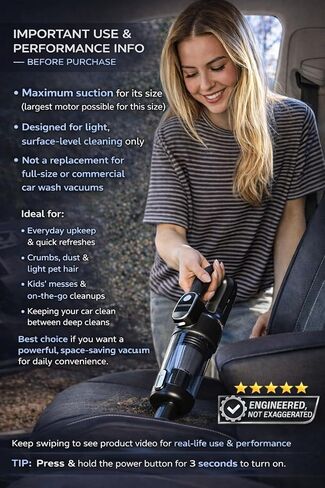Car Vacuum Portable Cordless, 4-in-1 Mini Car Vacuum with 19500pa Suction & Air Duster, USB-C Charging, Smart Digital Display, Handheld Vacuum with LED Light, Multi Nozzles for Car, Home, Office, Pet in Saudi Arabia